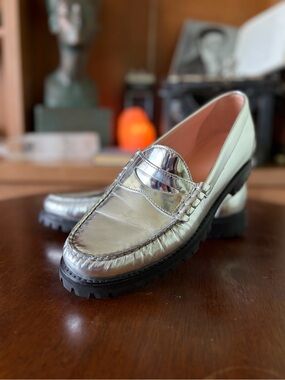 J. Crew Winona Metallic Silver Chunky Penny Loafers Women’s Size 9 Old Money